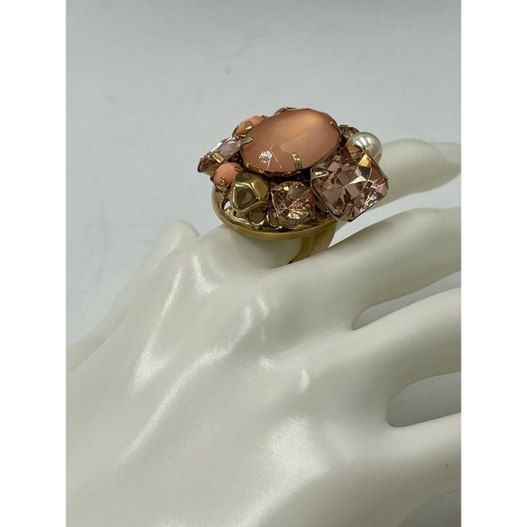 QVC Goldtone Oval Orange Peach Crystal Cluster Stretch Ring - Picture 11 of 11